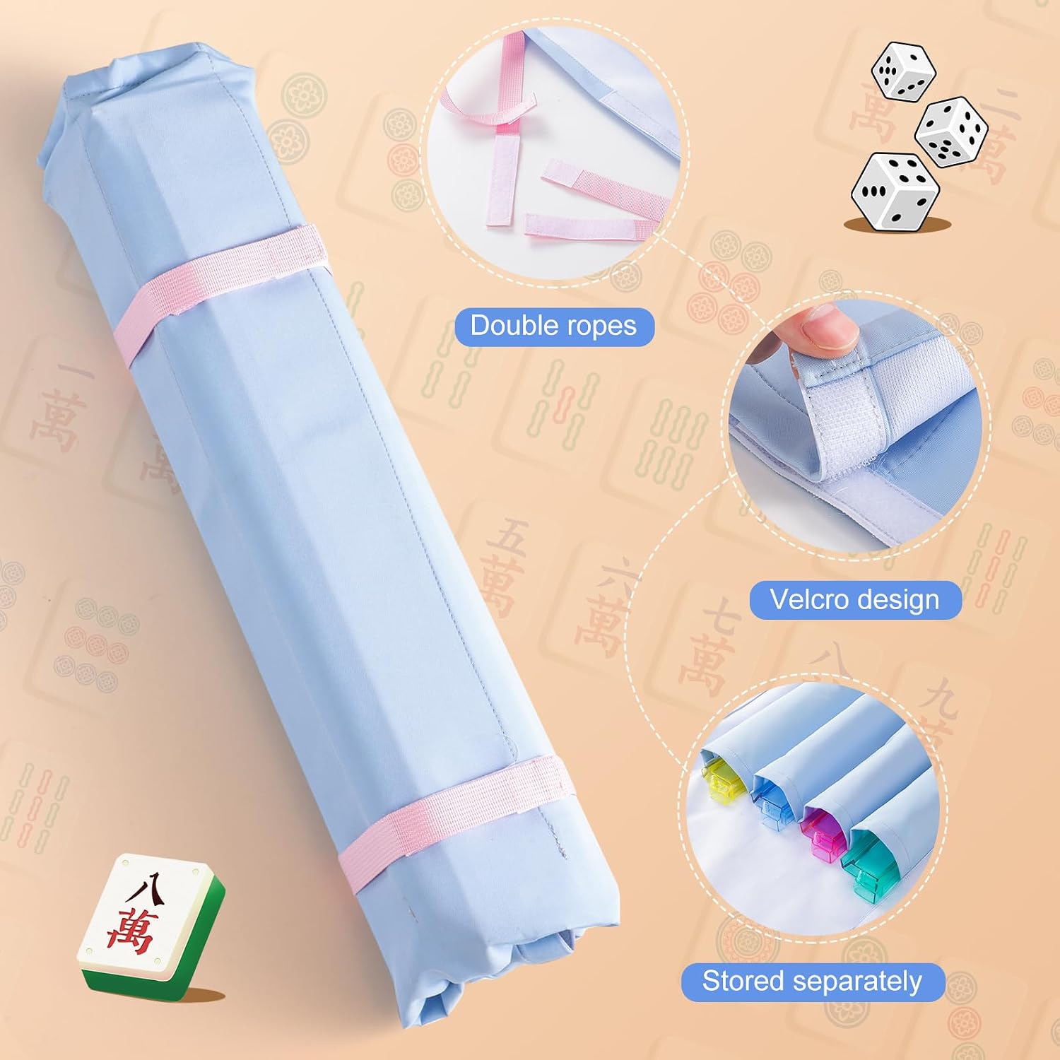 Mahjong Rack Bag - Roll & Go Canvas Sleeve Organizer Fits 4 Racks and Pushers, Travel Mahjong Accessories and Gifts for Club & Game Night, Case Only (Blue)
