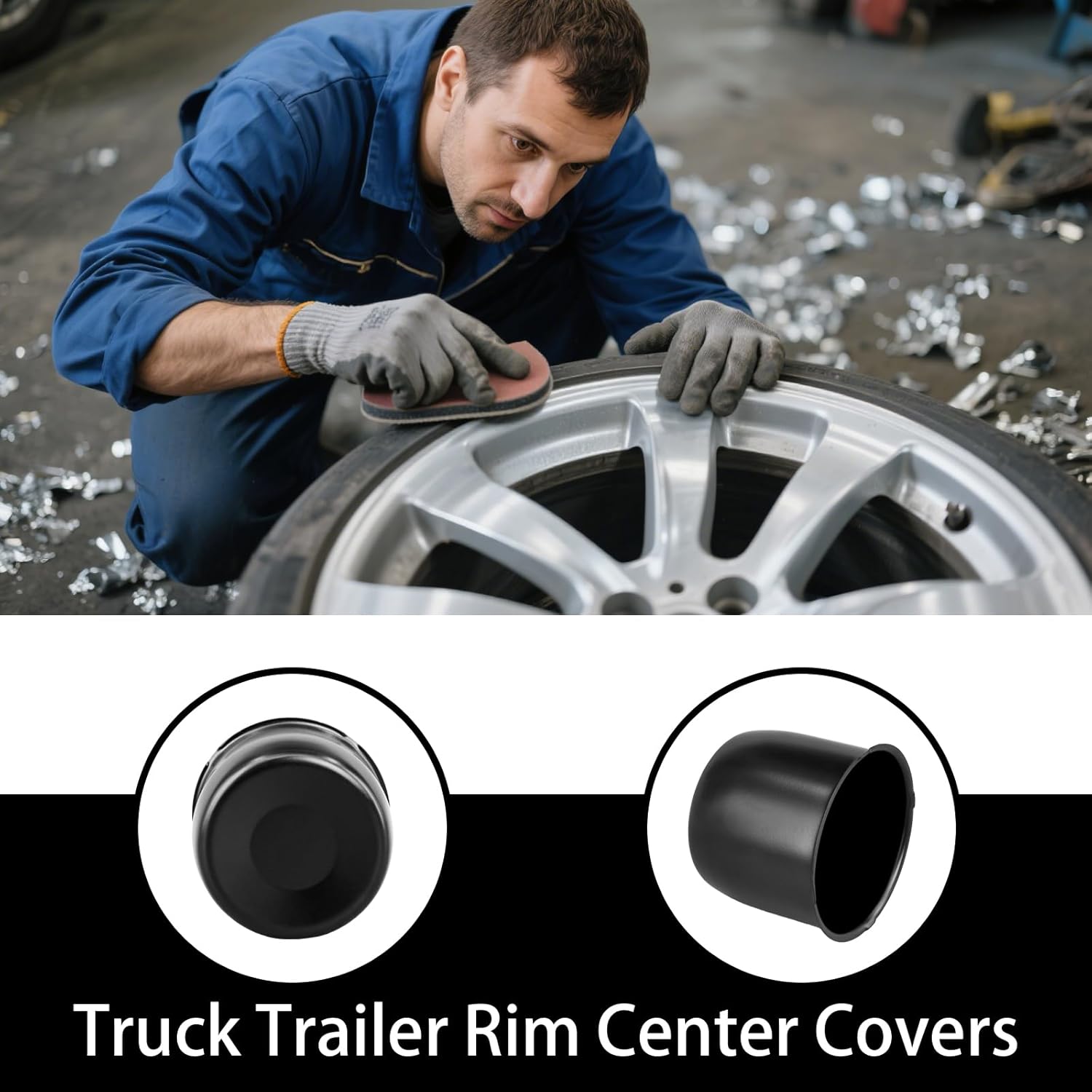 6 Pcs 4.25 Inch Wheel Center Caps Black Removable Push Through Trailer Center Caps for Truck Auto RV Wheel Rim