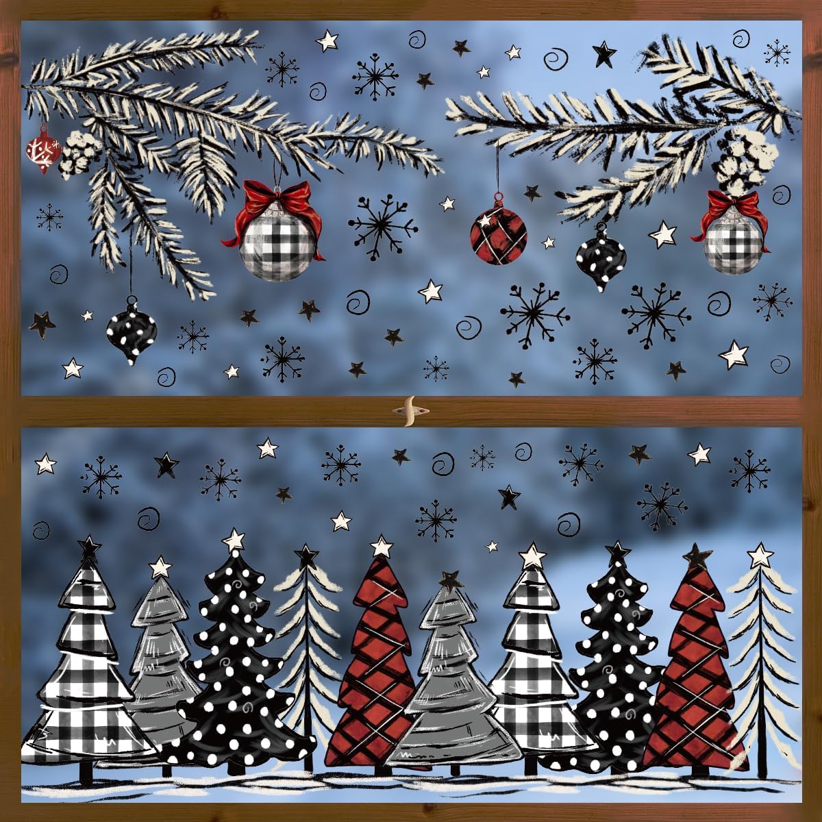 Horaldaily 123 PCS Christmas Window Cling Sticker, Black Red Xmas Tree Snow for Home Party Supplies Shop Window Glass Display Decoration image 3