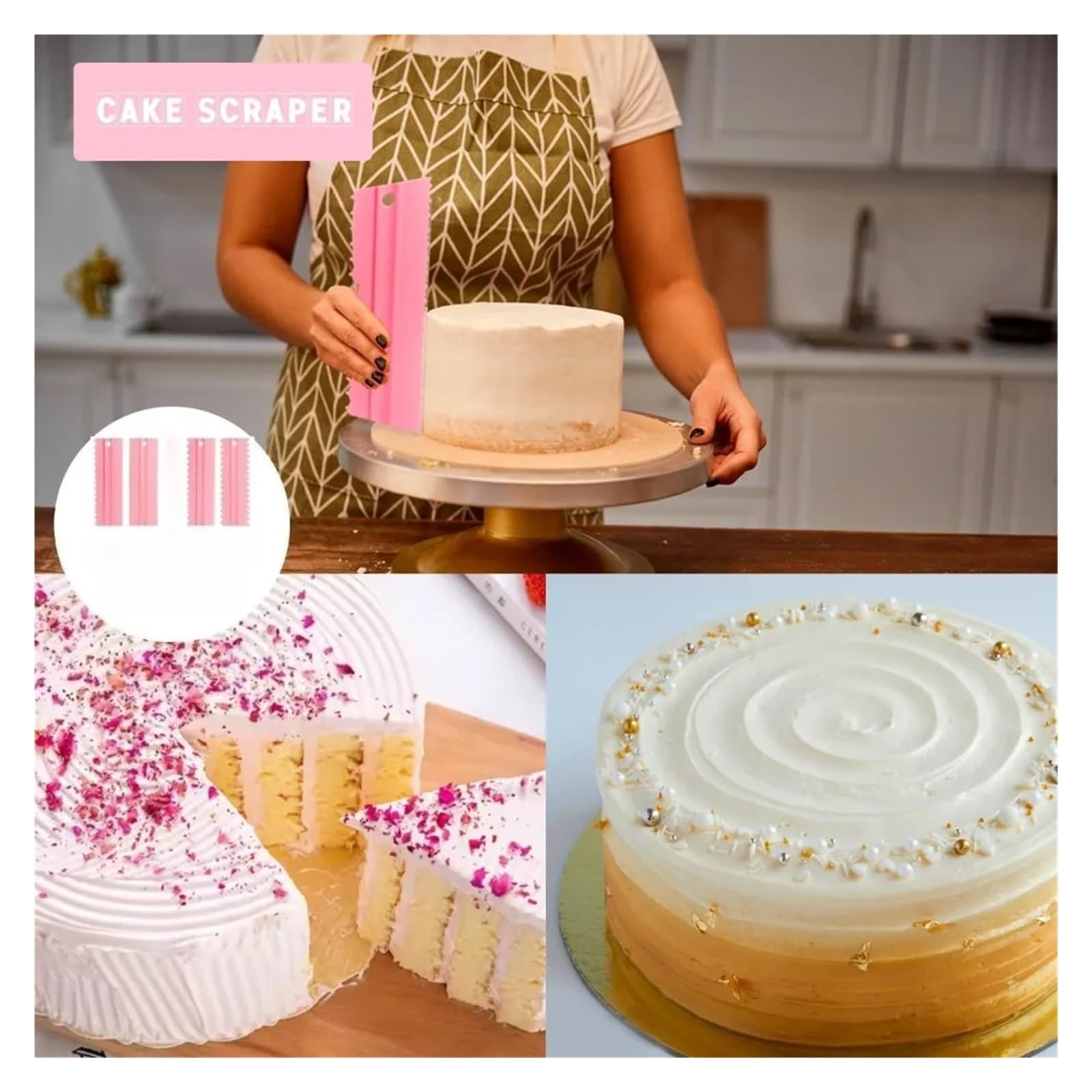 4Pcs Raschietto Torta di Plastica Strisce Bordo Lato Modello Crema Decorazione Pettine FAI DA TE Strumenti di Cottura Accessori