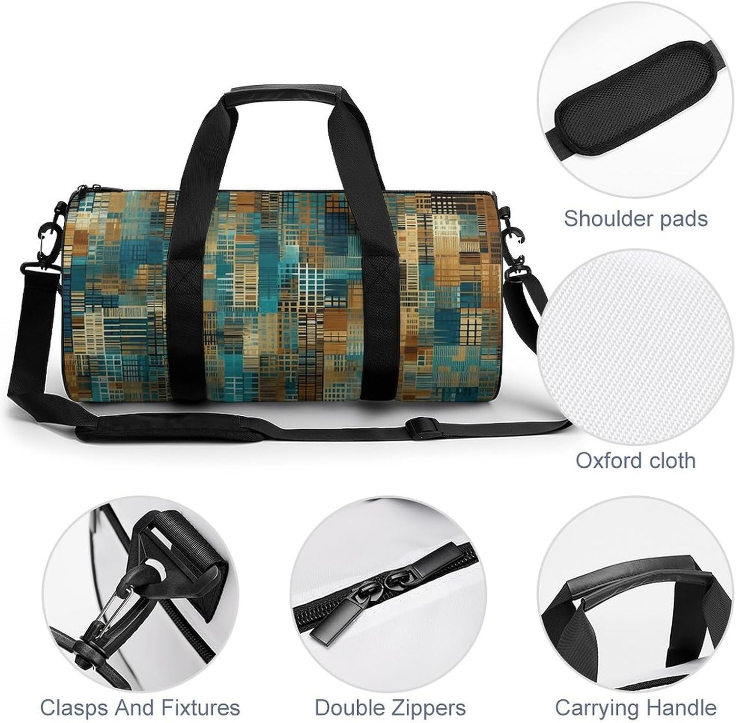 White And Brown Gym Bag Hand-held Fitness Bags Cylindrical Fitness Bag with Shoe Large Compartment Duffle Bags for Travel Sports Unisex image 5