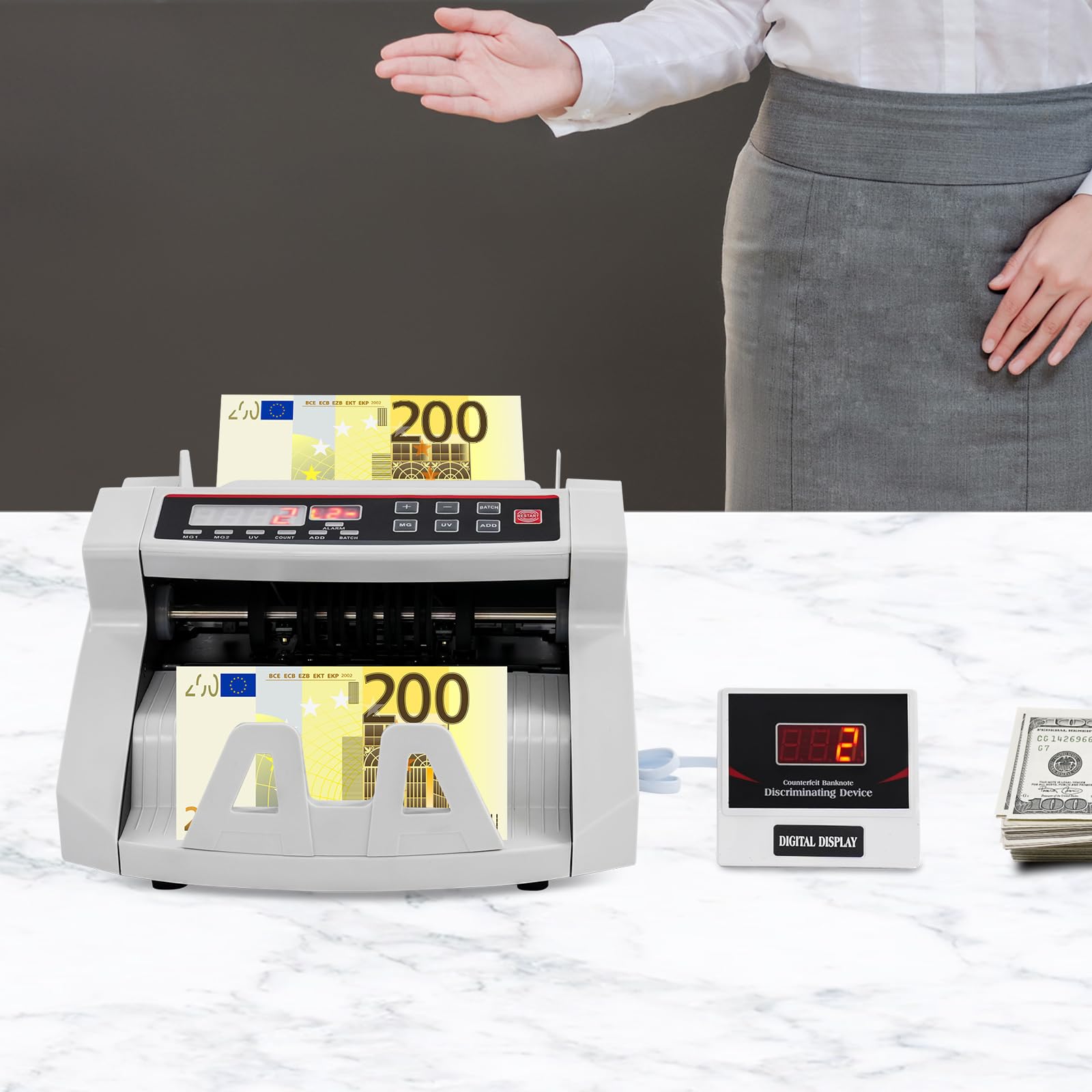 Portátil contador de billetes 2 en 1 detector de billetes falsos con LED