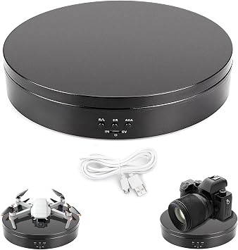 Motorized Electric Turntable, 360 Rotating Display, 7.7in Black | Max 10lbs Load, Speed and Angle Adjustable, Battery or USB Powered, Ideal for Photography, 3D Models, Video Shoot
