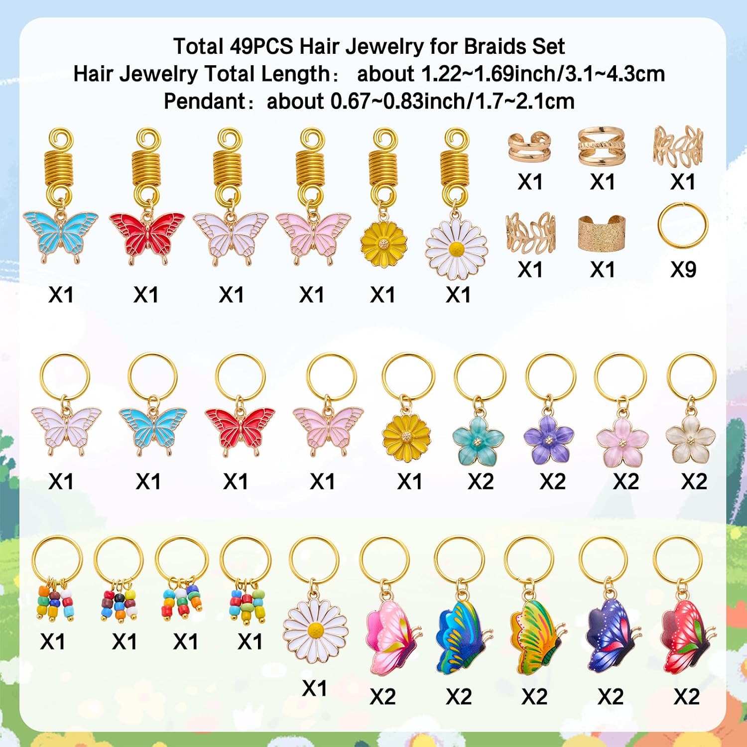 Flower Butterfly Hair Jewelry for Hair Charms, Gold, 49 Pcs image 2