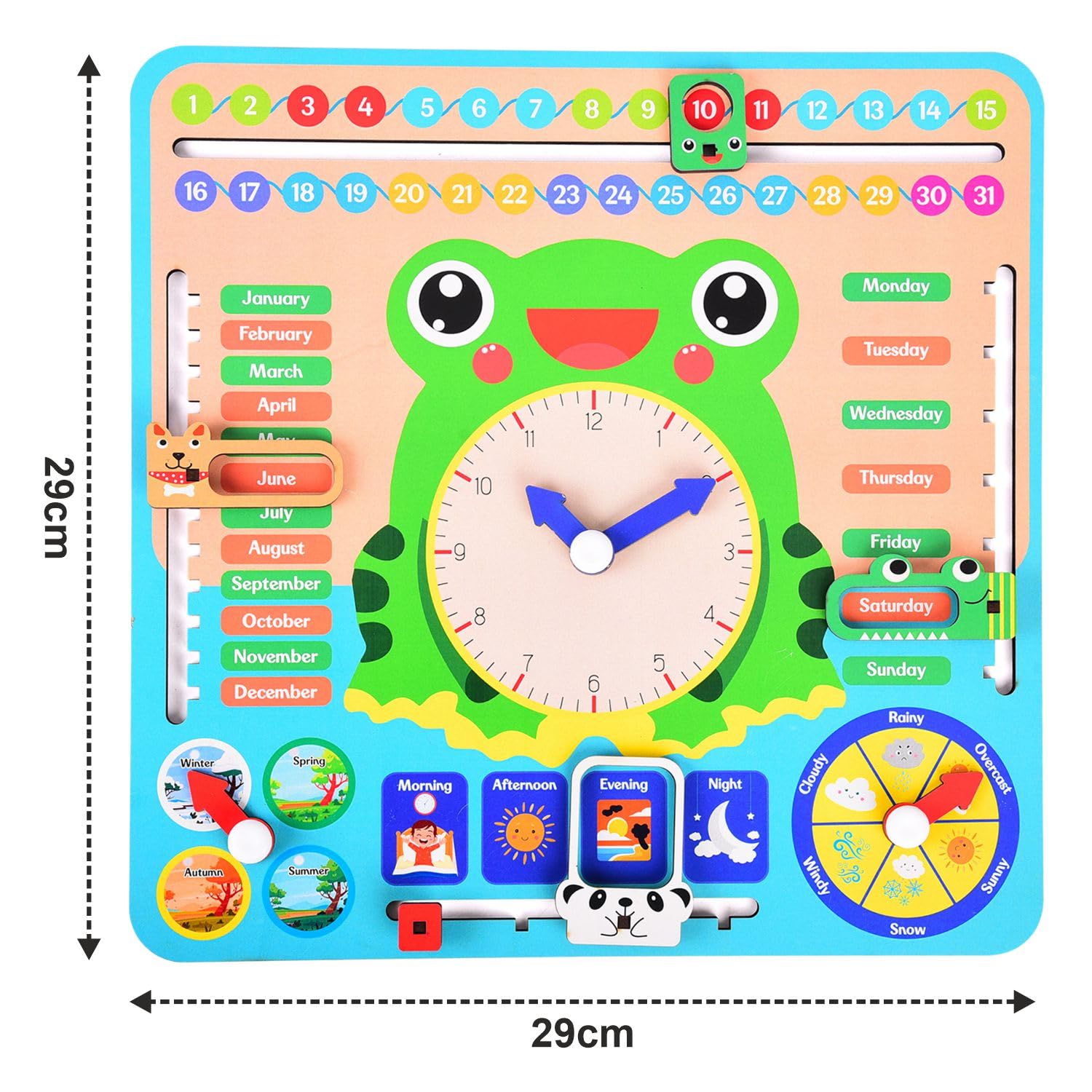 Webby Educational Frog Calendar | Learning Clock | Today's Date | Days of The Week | Months | Seasons | Weather | Learning Toys for Kids at Home | Preschool and Montessori Classroom Calendar - Image 5 thumbnail