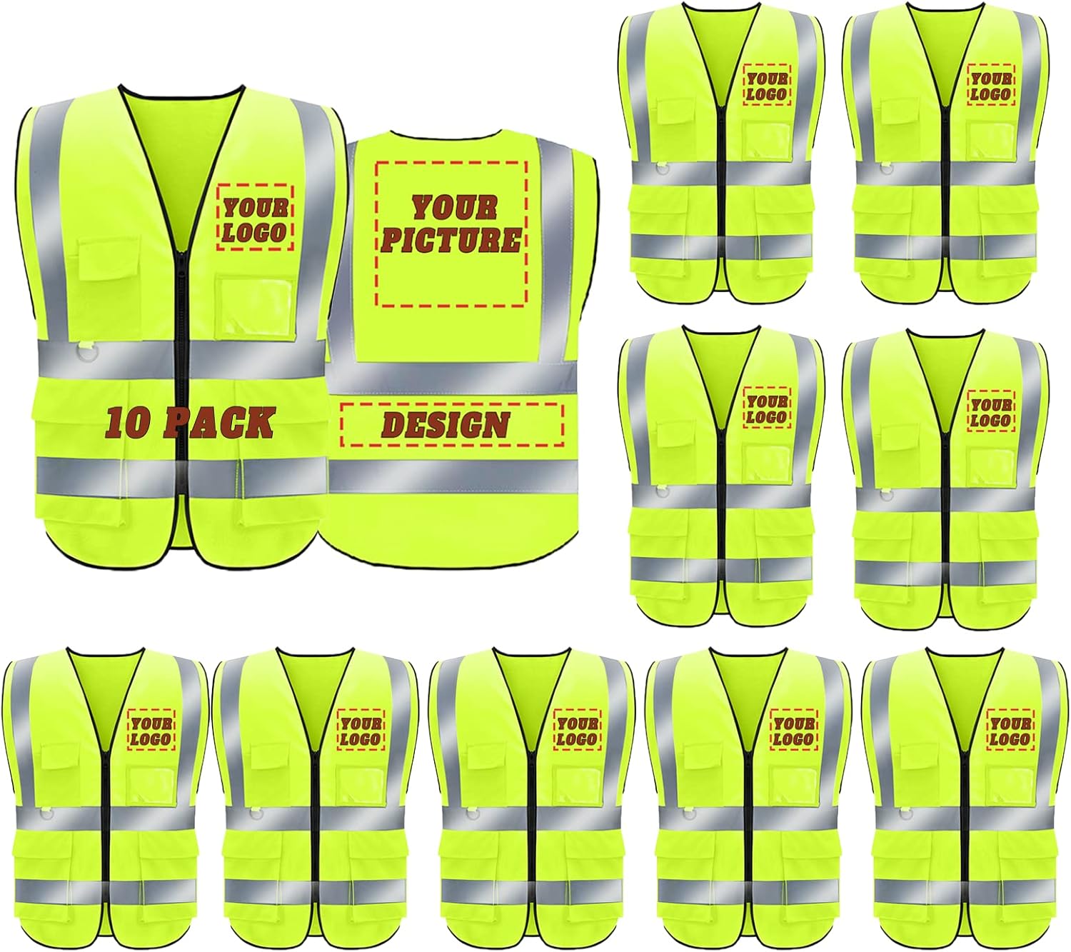 BeautyWill Custom Safety Vest Logo Class 2 High Visibility Reflevtive Vest Outdoor Protective Workwear