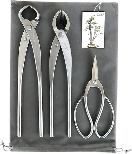 Juego de herramientas de bonsái de 3 piezas, cortador cóncavo de 11 pulgadas, cortador de perilla de 11.5 pulgadas, tijeras de bonsái de 7.5 pulgadas