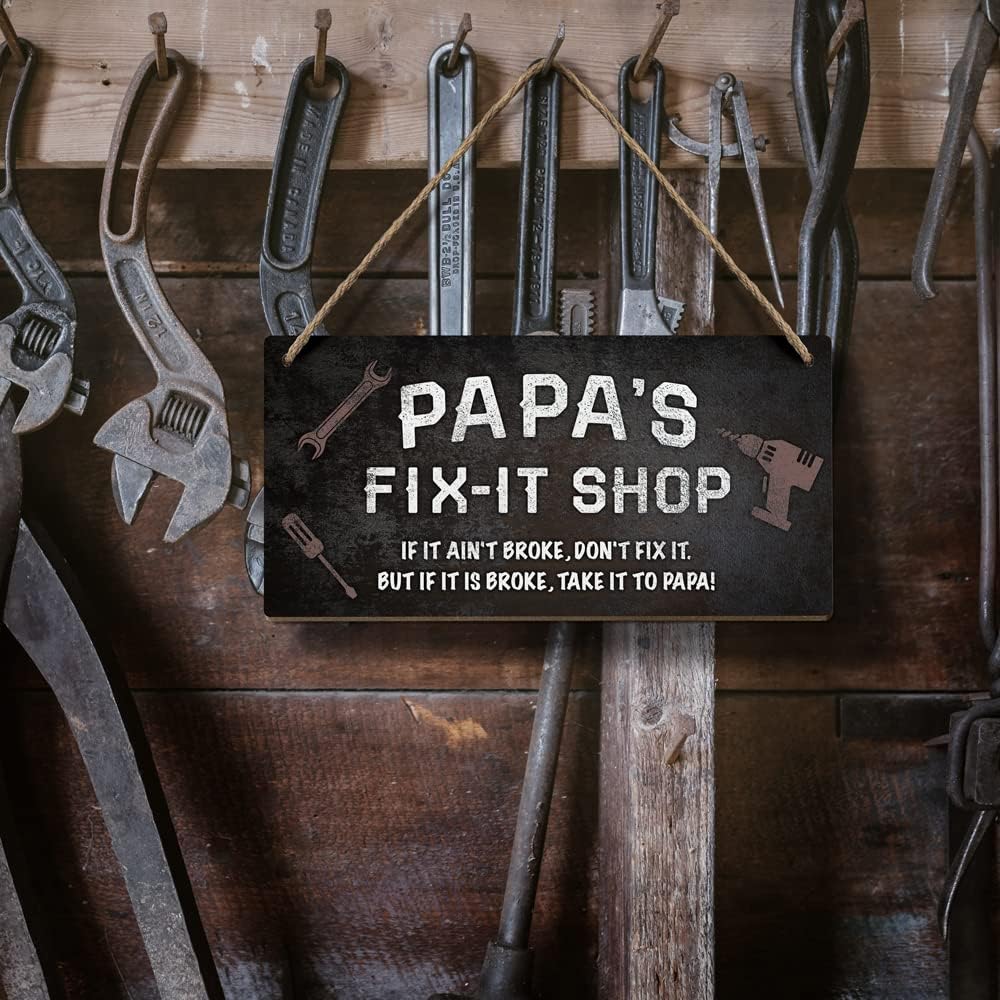 Heuhuww Papa Gifts,Papa's Fix-it Shop,If It Ain't Broke,Don't Fix It, But If It Is Broke,Take It To Papa Sign 6x12 Inch Funny Grandpa Garage Workshop Decor Signs Gifts for Grandpa - Image 5