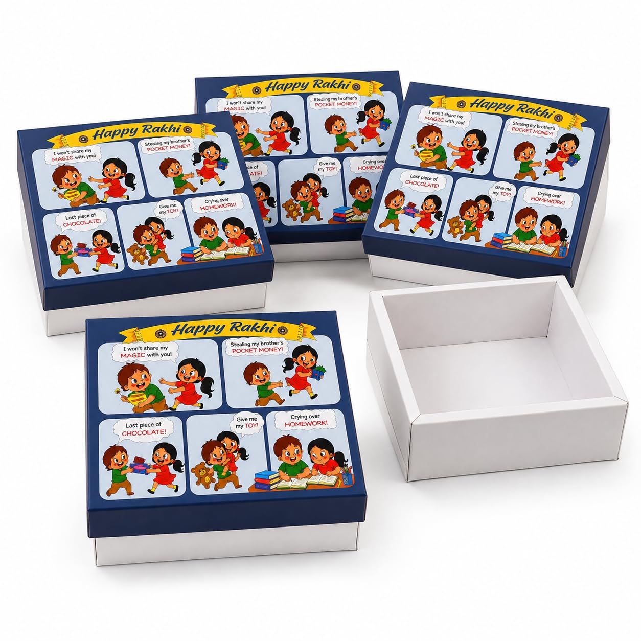 Happy Rakhi Gift Box for Brother & Sister, Empty Paper Gift Box for Chocolates, Jewellery, Sweets, Return Gifts & Raksha Bandhan Hamper Packaging (4 x 4 x 3 Inch), SET OF 5-image-49