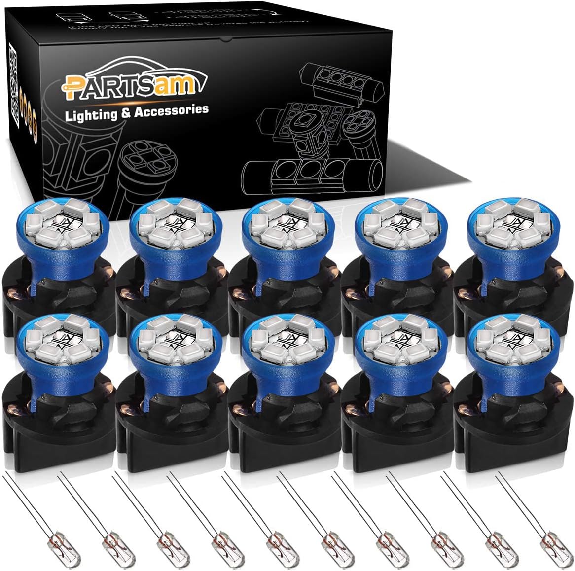 Partsam T10 194 168 LED Dash Instrument Light Bulbs Blue with Twist Lock Socket, Super Bright T10 Instrument Panel Gauge Cluster Dashboard Lights Bulbs 12V 6-2835-SMD LED Chipset, 10Pcs/Set