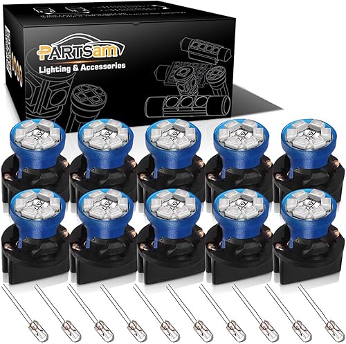 10 bombillas LED de Partsam, color blanco, azul, rojo, PC168 194 W5W 2825, con bloqueo giratorio, Azul