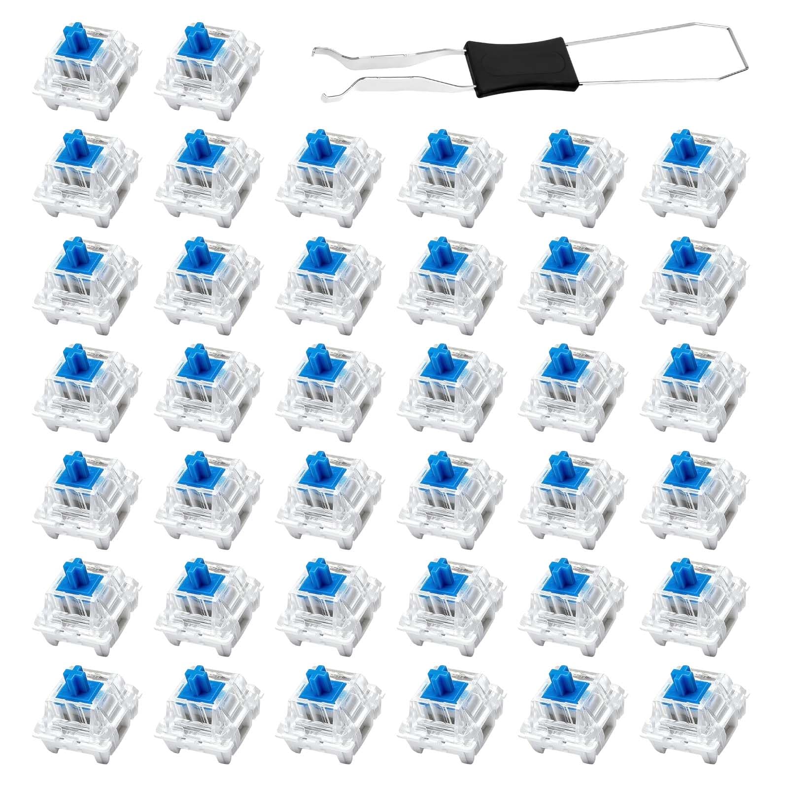 Lot de 38 commutateurs de clavier mécaniques de rechange tactiles à 3 broches, avec extracteur de touche, pour la saisie de jeu, commutateur mécanique à réponse tactile pour claviers (bleu)