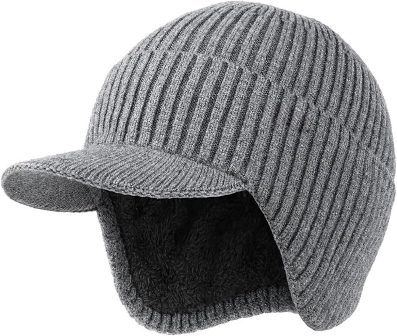 Warm Winter Beanie with Brim & Ear Flaps for Cozy Comfort