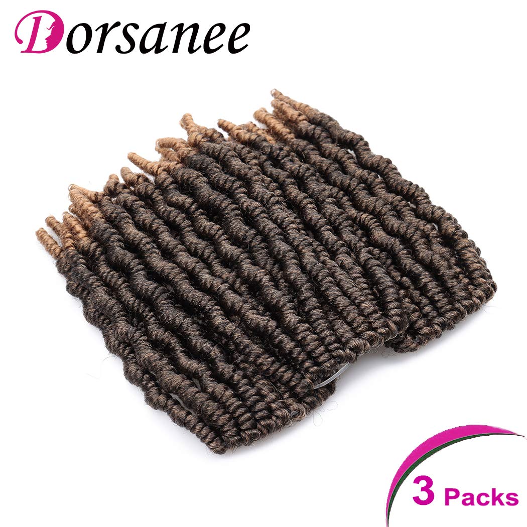 3 Pack Pre-twisted Spring Twist Crochet Braids 8 Inch Pre-looped Passion Twist Hair For Bob Spring Twists Short Curly Fluffy Twist Braiding Hair Extensions (15strands/pack, T27#)