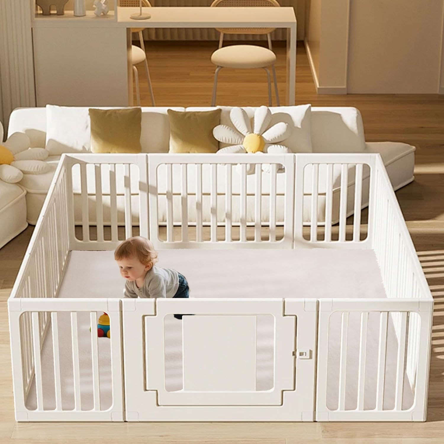 Tapis d'eveil Bebe, 2cm épaissi Tapis de Jeux Bebe 120 x 160 cm Crème Antidérapant, Lavable en Machine, Pliable Tapis d'éveil et de Jeux, Tapis Sol Bebe de Jeu pour Parc