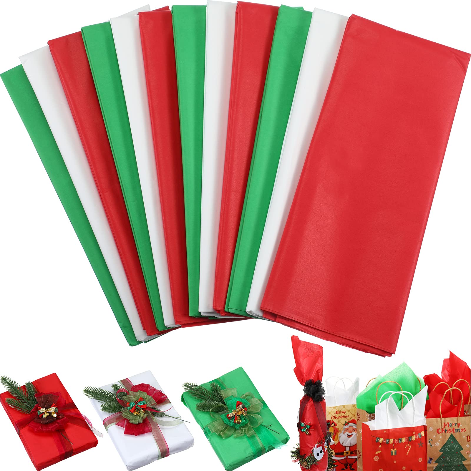 Lot De 36 Feuilles De Papier De Soie Rouge Et Vert – Pour Emballage Cadeau, Déco Noël & Anniversaire – 20 X 14 Cm
