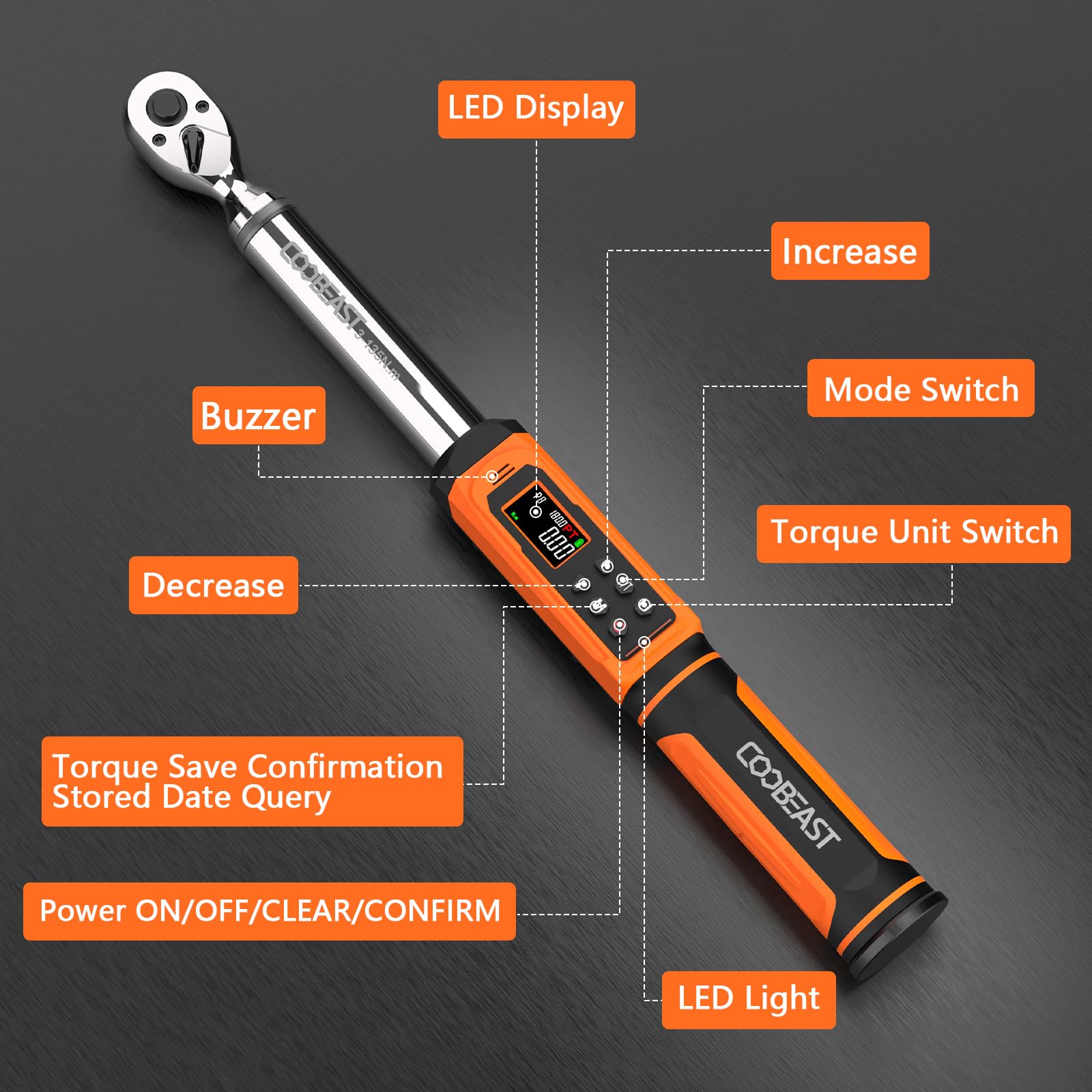 Snapklik.com : Coobeast Digital Torque Wrench, 3/8 Drive Electronic ...