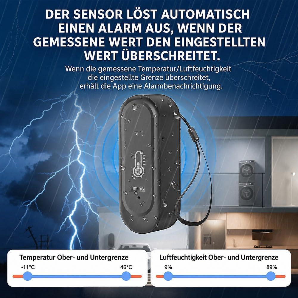 Luminea Home Control Thermometer WLAN: 4er-Set WLAN-Außen- und Innen-Temperatur- und Luftfeuchtigkeitssensor (ZigBee Außenthermometer, Thermometer Digital außen, WC)