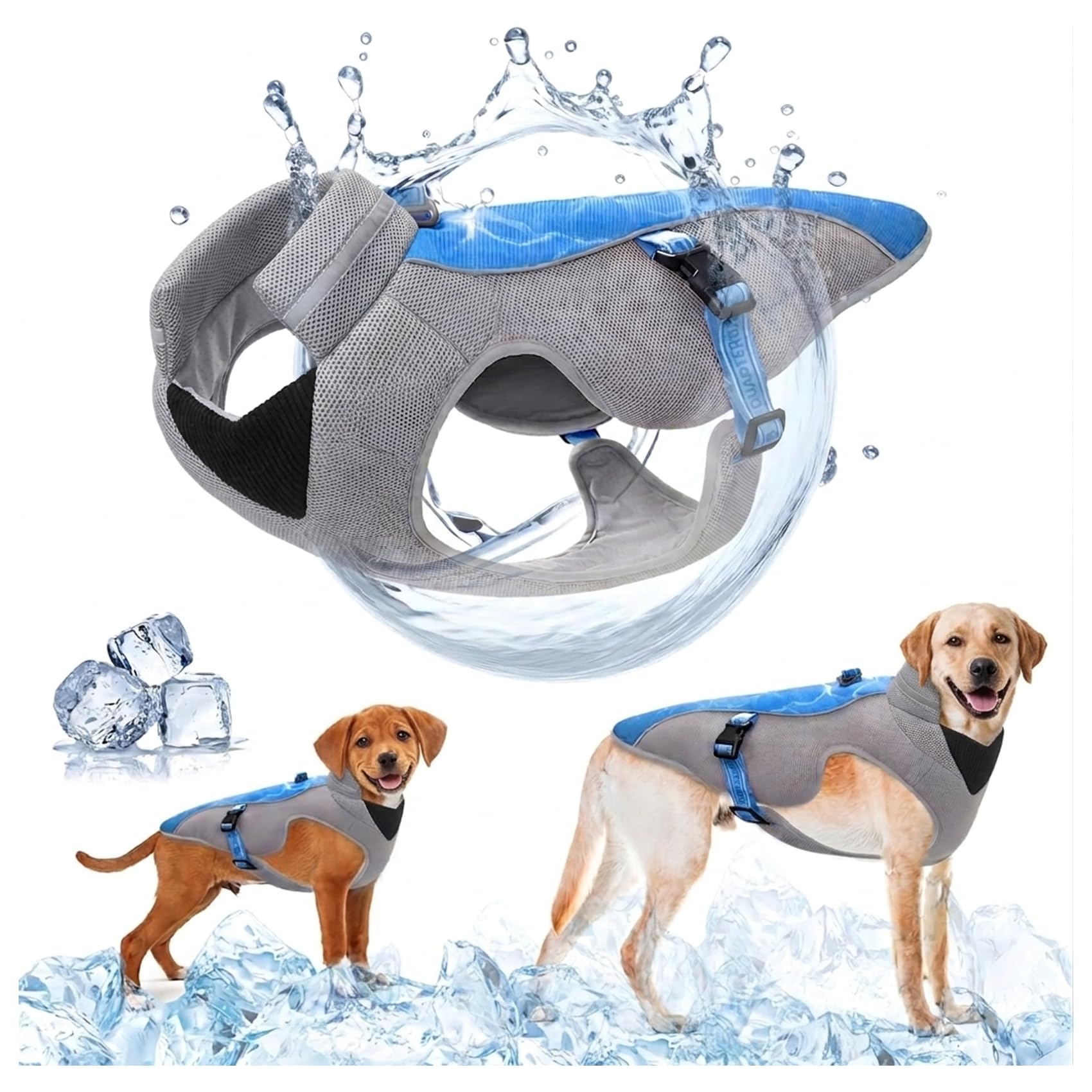 Verbesserte Hundekühlweste mit reflektierenden Streifen - Sonnenschutzjacke für kleine, mittlere und große Hunde, atmungsaktives Netzgeschirr für Laufen, Sommersport und Reisen, Blau S