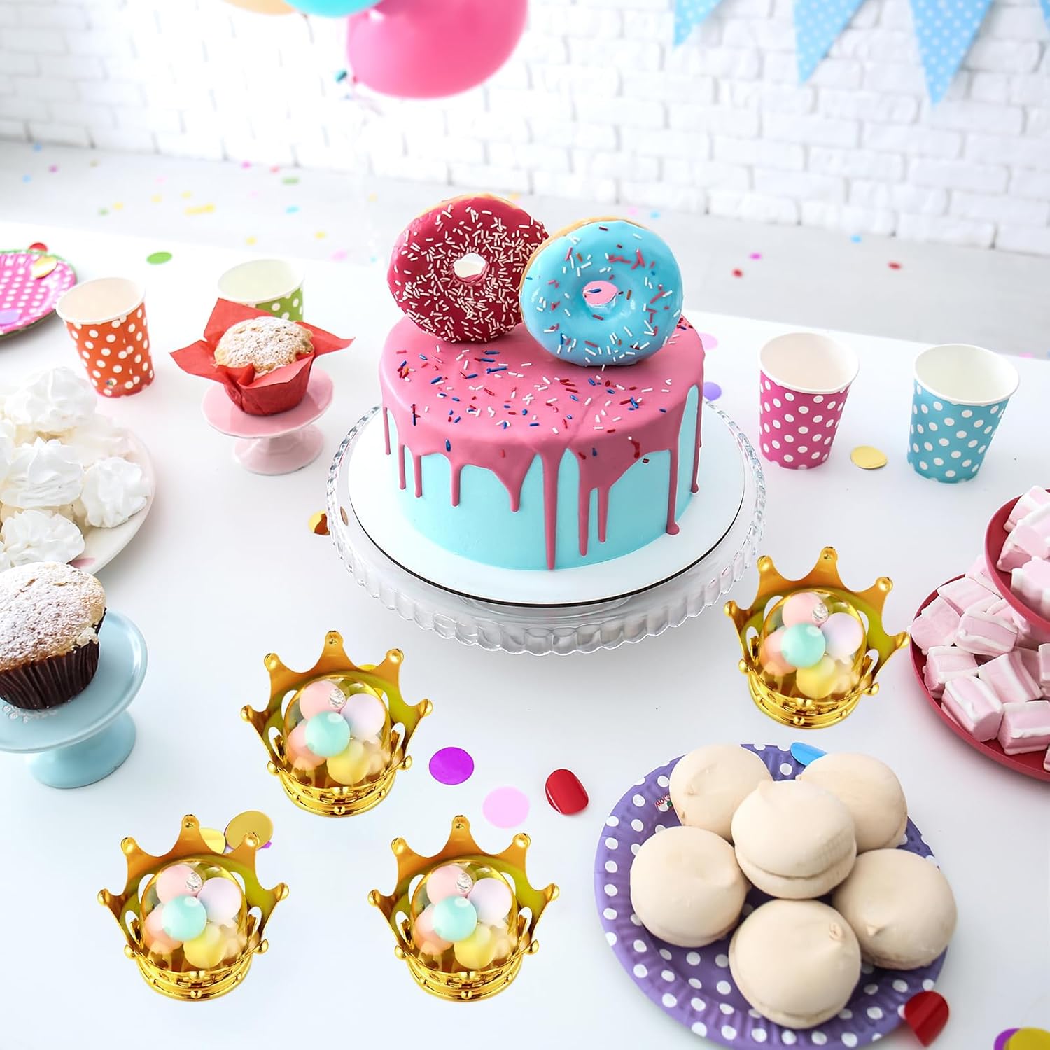 Honeydak 100 Pieces Gold Refillable Crown Candy Boxes with Dome Princess Party Favors Decorative Candy Holder Fillable Crown Containers for Wedding Baby Shower Birthday Party Supplies