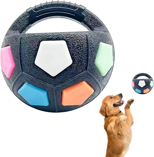 Pelota calmante para perros con asa, pelota interactiva para jugar con mascotas, pelotas de tenis amarillas integradas y sonido chirriante para