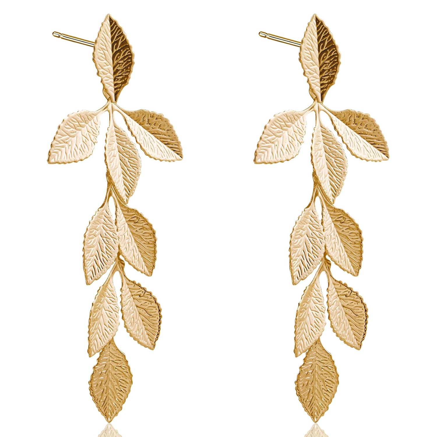 Gold Long Leaf Stud Earrings Hypoallergenic Leaf Dangling Earrings for Women Plant Earrings for Gift