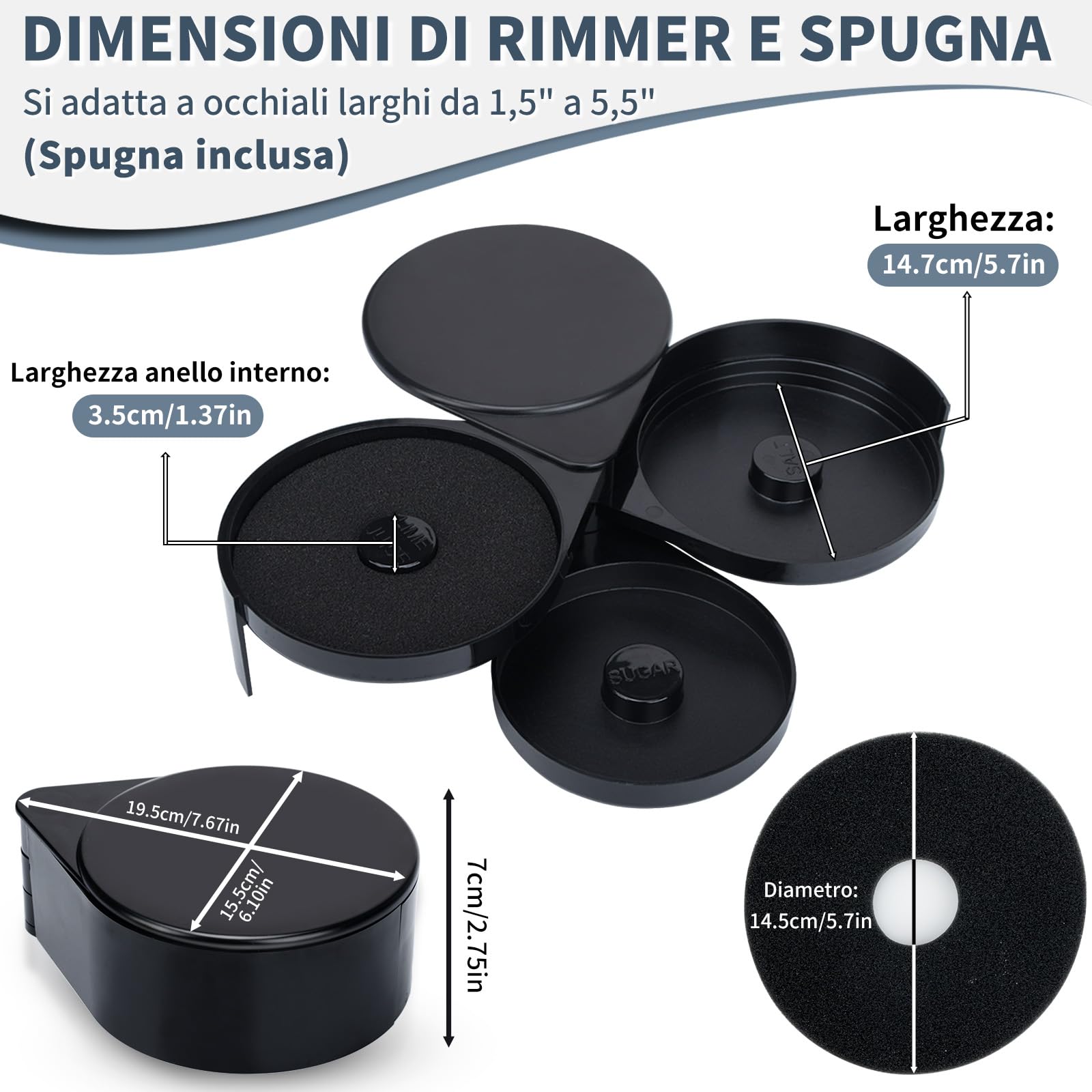 TonJin 1 Confezione da 3 Livelli Bar Rimmer in Vetro Scatola di Plastica Nera Rimmer per Zucchero e Sale con Spugna per Strumento da Barista da Cocktail,Bar Glass Rimmer for Margarita