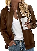 CRAZYGRID Women's Zip-Up Bomber Jacket: Breathable Long Sleeve Fall Sweatshirt Coat with Pockets, S-XXL