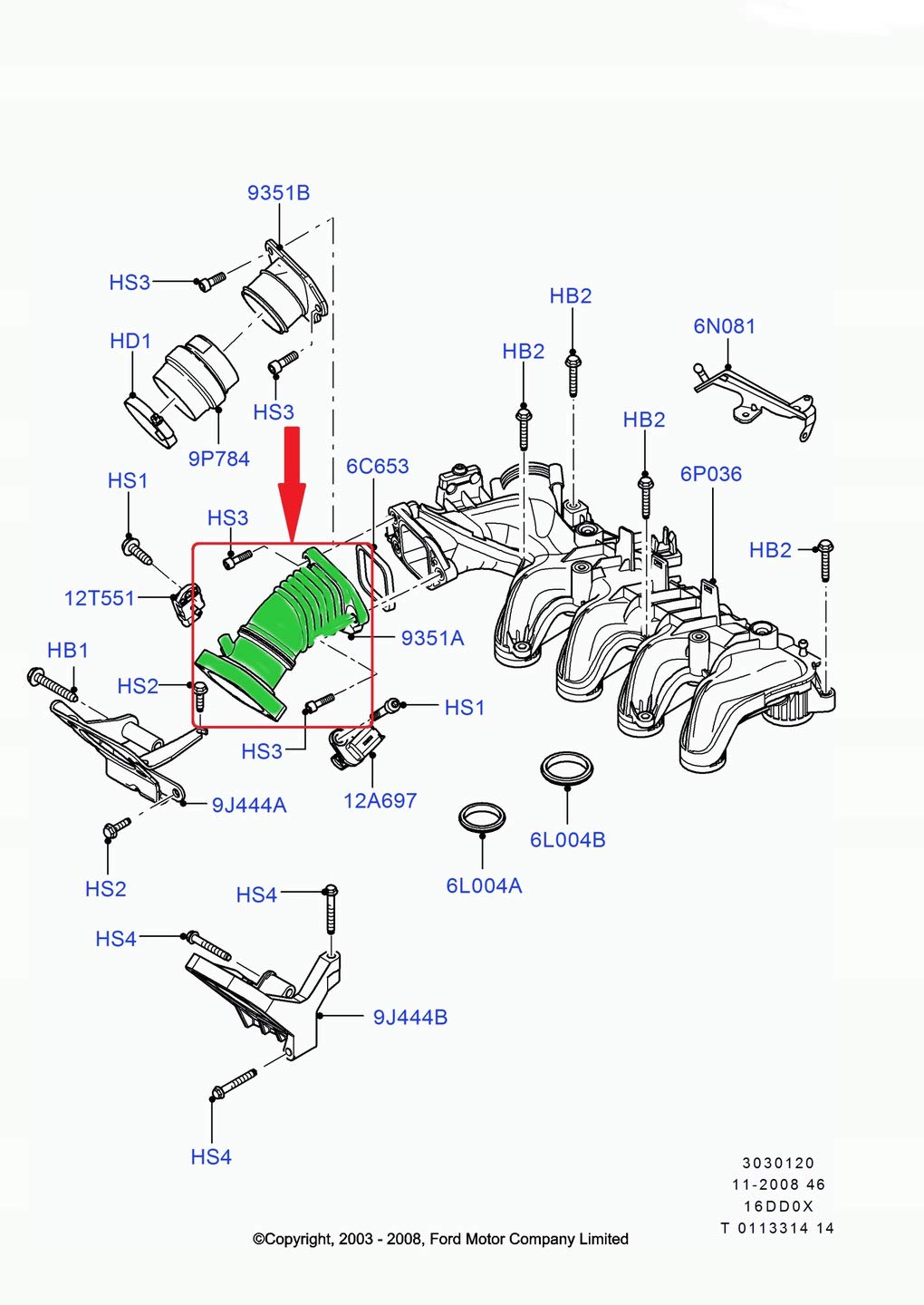 Compatible/remplacement pour tuyau collecteur d'admission Ford Fiesta V Fusion 1.6 TDCi 5S6Q9351AC 1449592