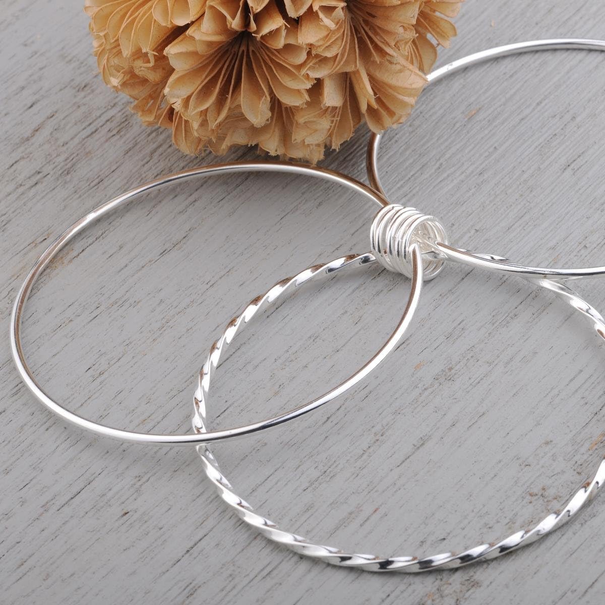 925 Sterling Silver Bangle Bracelet Stackable Bangles for Women - Image 4