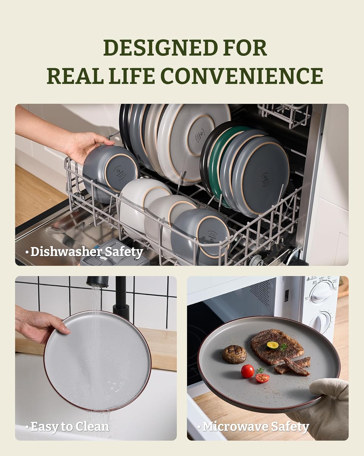 Famiware Mercury Plates and Bowls Sets, 12 Pieces Stoneware Dinnerware Sets, Dishes Set for 4, Microwave and Dishwasher Safe, Multi-color - Image 8