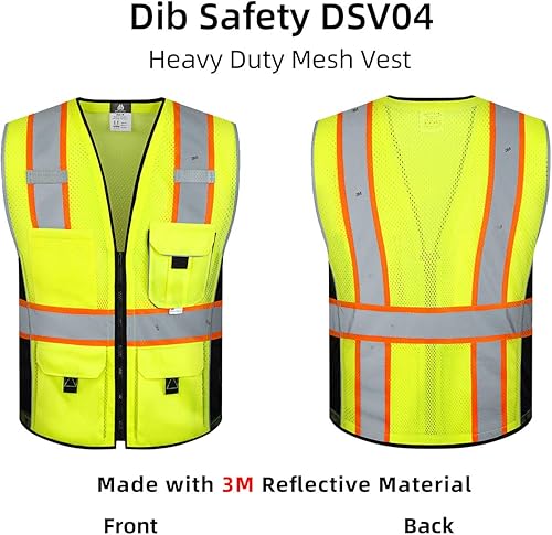 Miniatura 5 de Dib Safety - Chaleco reflectante de alta visibilidad con bolsillos de malla, cremallera y hecho con cinta 3M