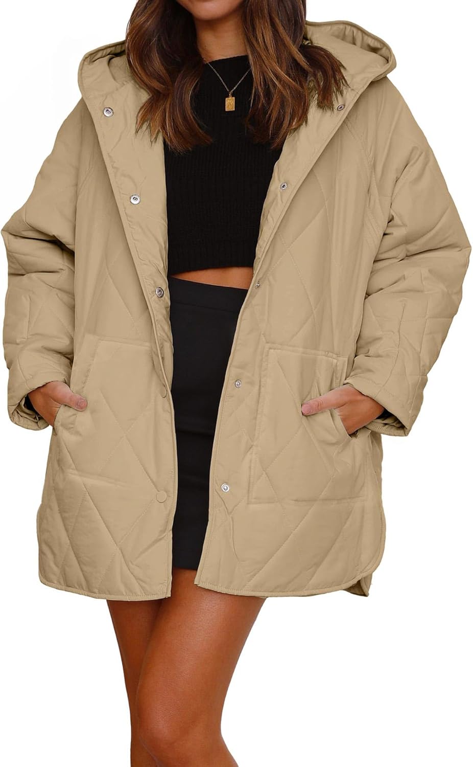 Long Jackets for Women Lightweight Warm Winter Coats for Women Diamond Quilted Hooded Puffer Jacket with Pockets