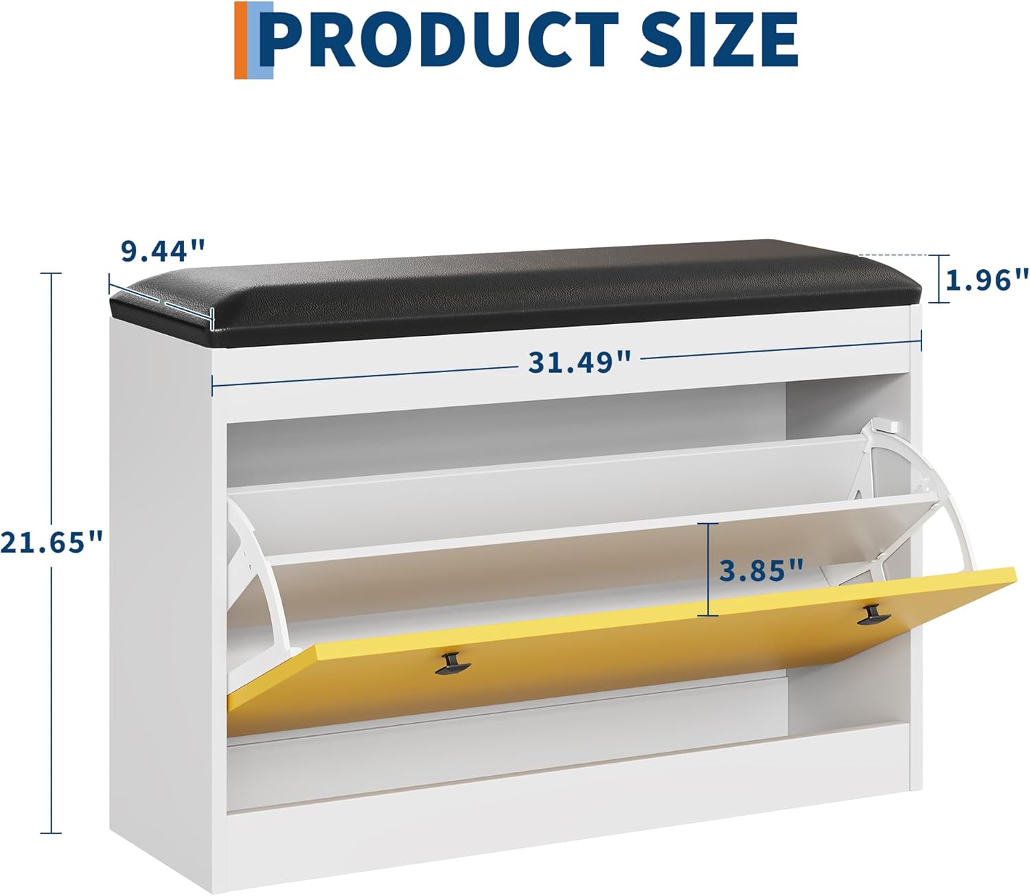 TrailBlaze 31.5'' Shoe Storage Bench, Modern White Shoe Organizer Bench with Flip Drawer & PU Cushion, Modern Entryway Shoe Cabinet for Hallway, Bedroom, Living Room