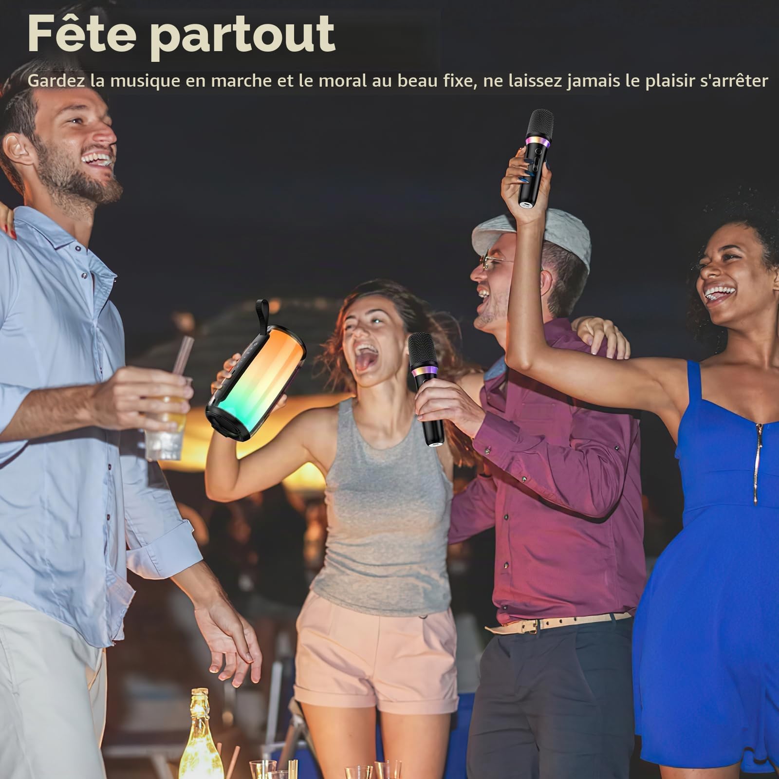 Tisco Enceinte Bluetooth Portable, Enceinte sans Fil avec Bass Puissantes, 20H Autonomie, Lumière RGB, USB, AUX, TF Carte, Haut Parleur Bluetooth pour Fêtes/Voyage/Extérieur