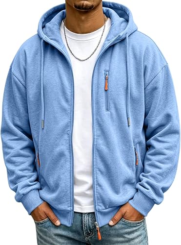 Mens Zip Up Hoodie Fall Essentials Jackets Light Weight Long Sleeve Hoodies