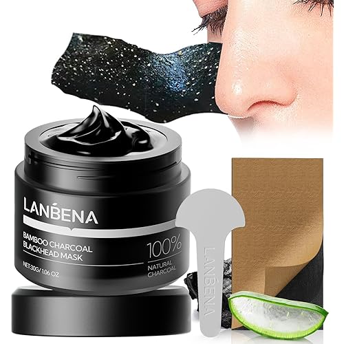 LANBENA Upgraded 2.0 Bamboo Charcoal Blackhead Remover Mask, 60 pcs Nose Strips, Peel off Face Mask Pore Whiteheads Cleanser Strawberry Nose Purifying, Deep Cleansing for All Skin Types, 30g/1.05oz