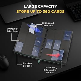 Card Guardian - 9 Pocket Premium Binder with Zipper for 360 Cards Trading Card Games TCG (Green) Side Loaded Pockets Compatible with Yugioh Cards MTG Binder Sports Card Binder