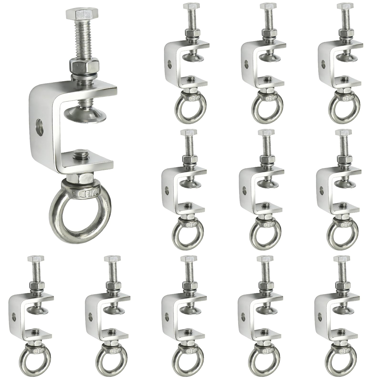 Saihisday 1" 25mm C-Clamps Stainless Steel Beam Clamp Universal Desk Clamp with M8 Stainless Steel Screw Ring, I-Beam Design U-clamps for Metal Mounting Welding Building Household (12)