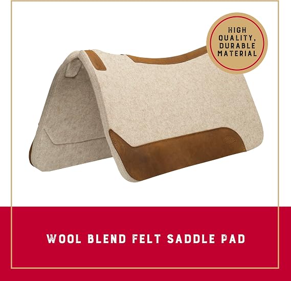 Weaver Equine 30 x 30 Contoured Wool Blend Felt Horse Saddle Pad, Shock Absorbing Western Saddle Pad for Protection, Durable Equine Supplies, Tan