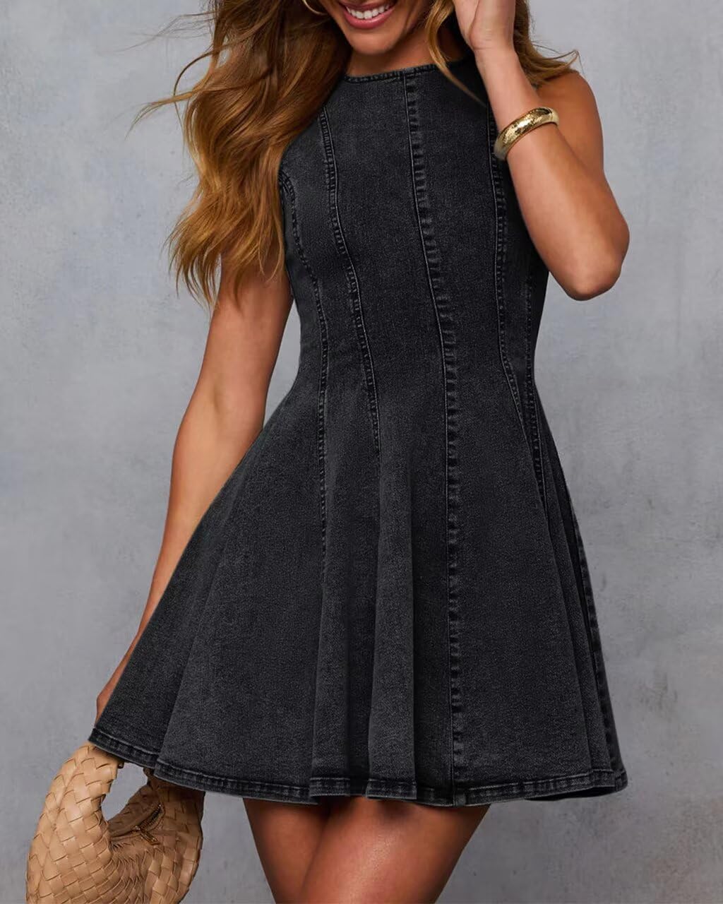 KDF Denim Dress for Women Sleeveless Babydoll Tank Jean Dress Slim Fit A-Line Summer Dresses for Women 2025 - Image 2