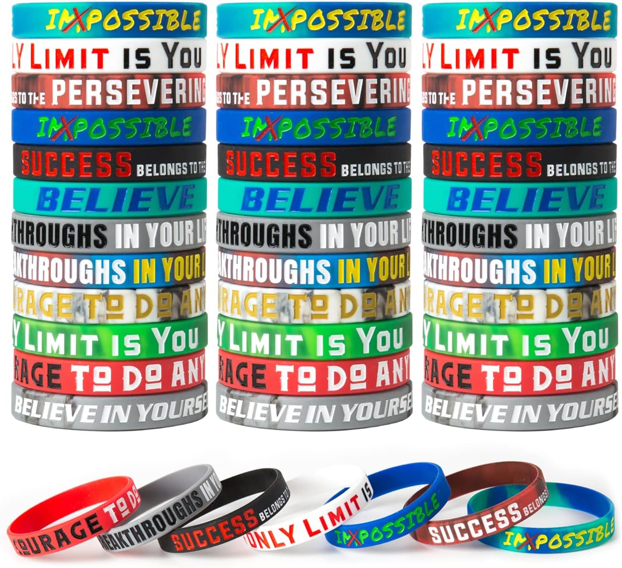 ZIQON 12 Pcs Inspirational Rubber Bracelet Motivational