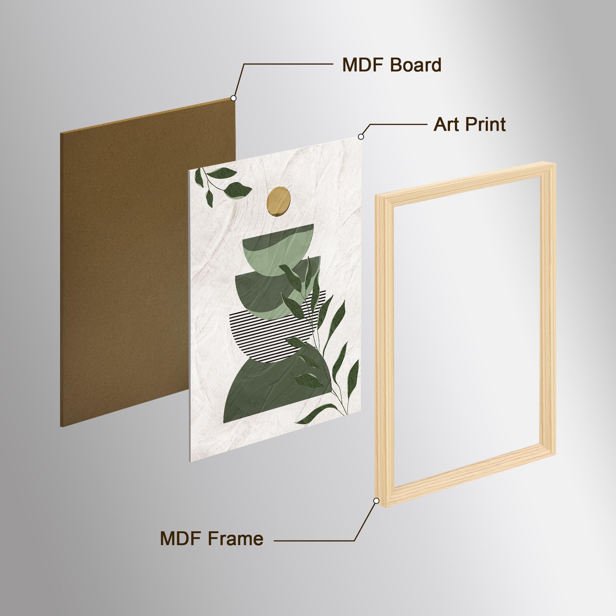 3 Pcs Wooden Framed Canvas Wall Art Set Bohemian Sage Green Canvas Prints Poster Geometric Line Beige Green Pictures for Living Room Bedroom Dinning Room Hallway Stairs Wall Decor 30x40cm x3pcs — view 122