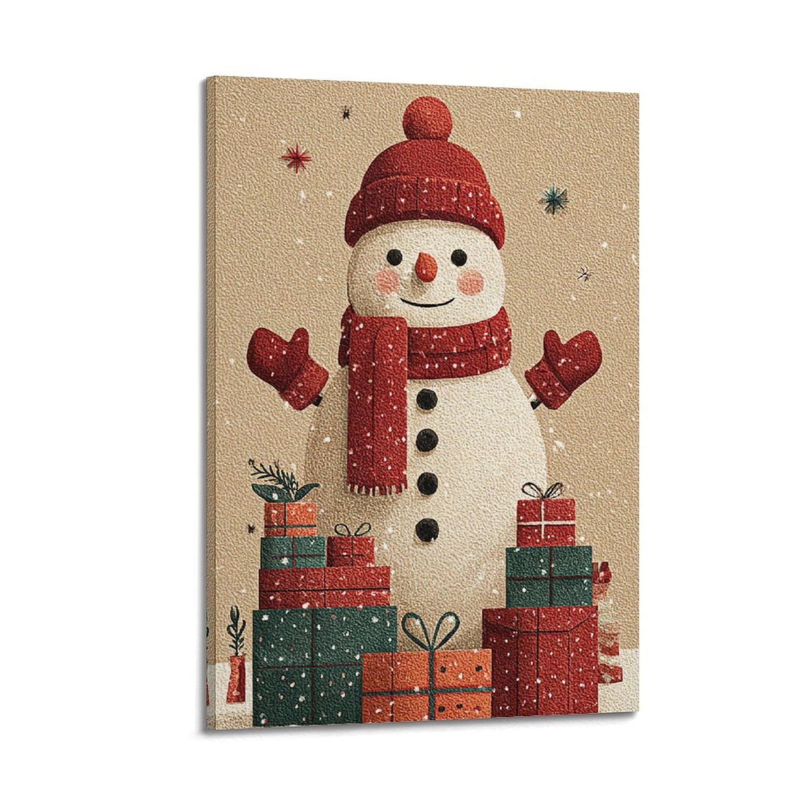 CWLLOG Stampe artistiche da parete su tela, poster natalizio con pupazzo di neve con regali, stile traboccante, giocoso, festival, decorazione moderna per soggiorno e camera da letto, 40 x 60 cm