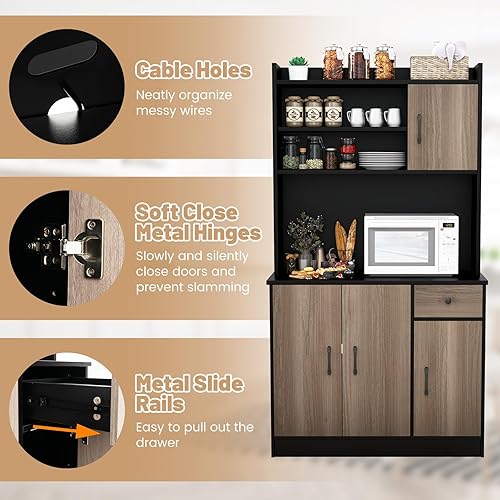 Miniatura 8 de LOKO Armario de almacenamiento de cocina con estación de carga, gabinete de despensa de 71 pulgadas de alto con estantes ajustables, 3 gabinetes y