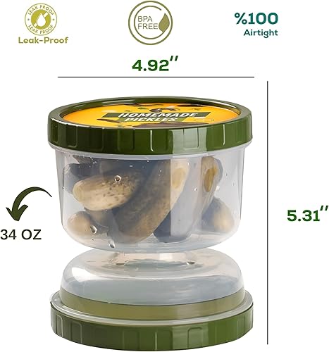 Miniatura 3 de PORSIMA Tarro de pepinillos, tarro de pepinillos con colador, tarro de oliva de 34 onzas, contenedor de pepinillos con colador, conservador de