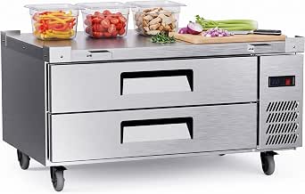 Coolake 48” W Commercial Chef Base Refrigerator with 2 Drawers, Stainless Steel, 10 Pans