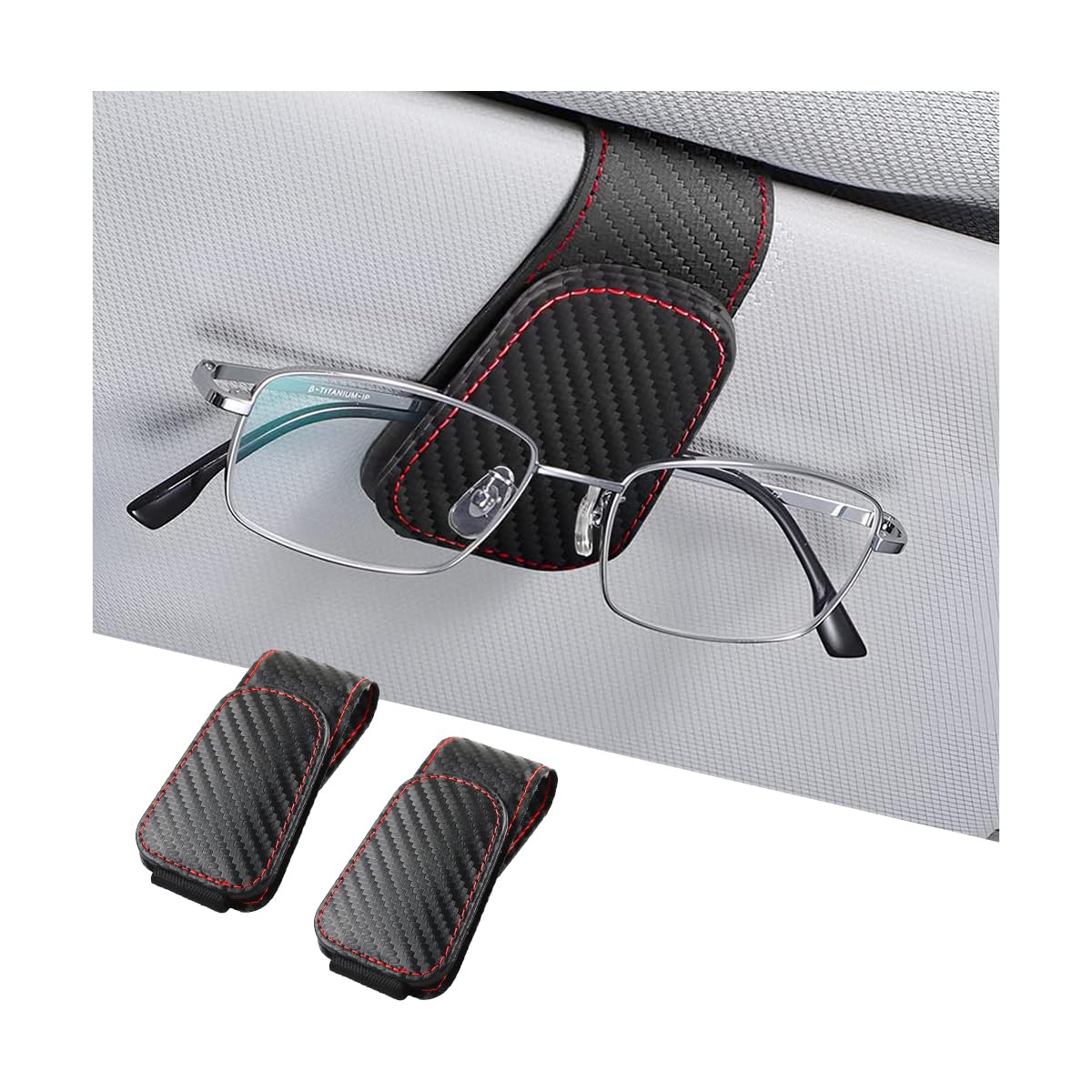 AICEL 2PCS Sunglasses Holders for Car Sun Visor, Carbon Fiber, Black