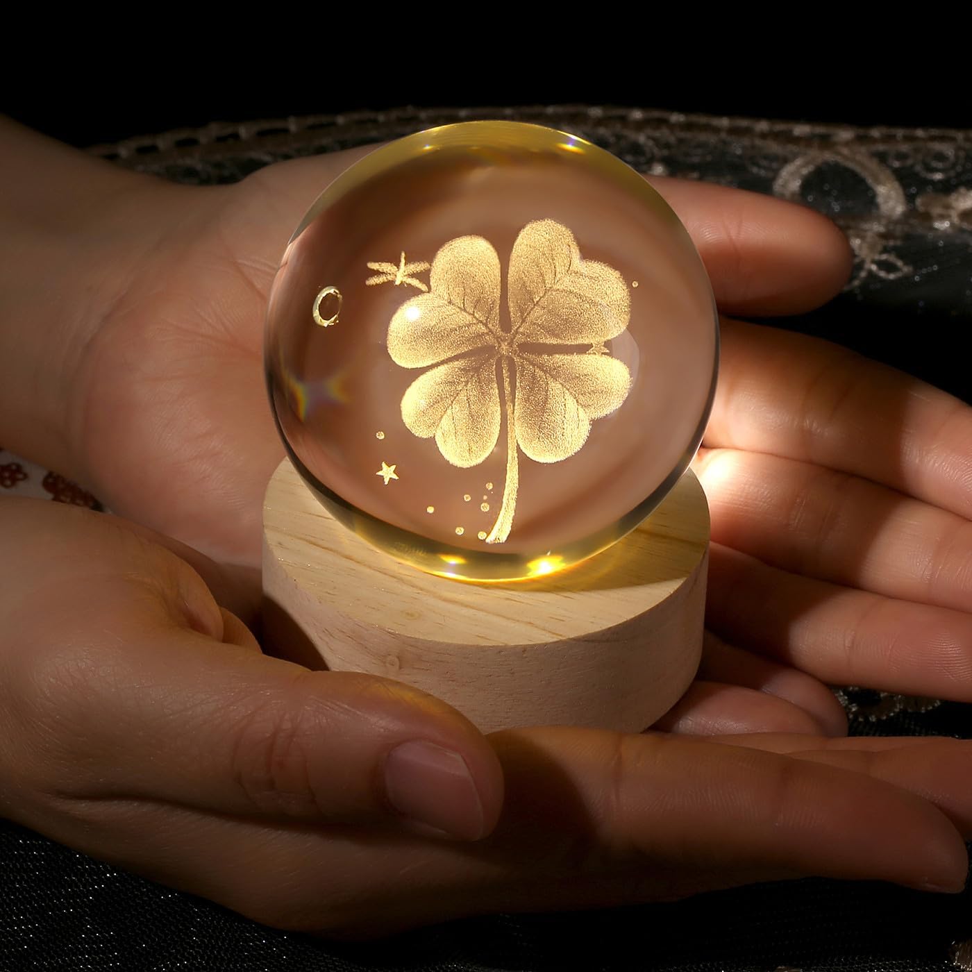DUQGUHO Four Leaf Clover Crystal Ball 4 Leaf Clover 3D Globe Figurine 2.4inch Good Luck Shamrock Irish Gifts for Women image 2