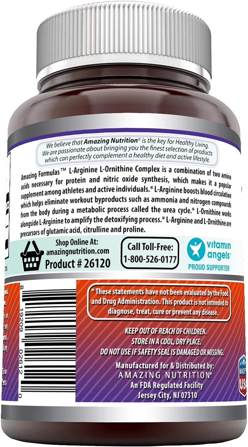Amazing Formulas L-Arginine/L-Ornithine 1500 Mg Per Serving, 120 Capsules Supplement- Supports Protein Metabolism - Promotes Athletic Performance - Supports Better Circulation : Health & Household